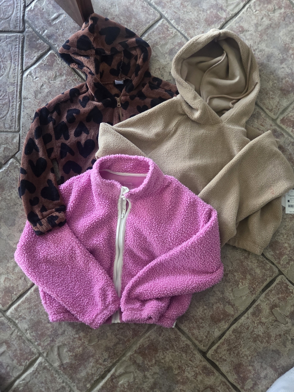 Plush Fleece Hoodies Trio in Pink, Brown & Tan